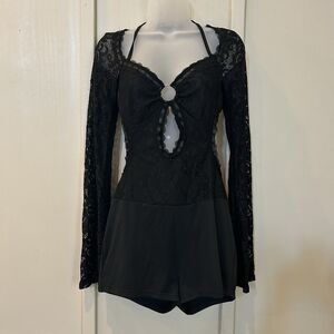 Womens Romper XS Witchy Strappy Lace Whimsigoth Halloween Party Event Festival